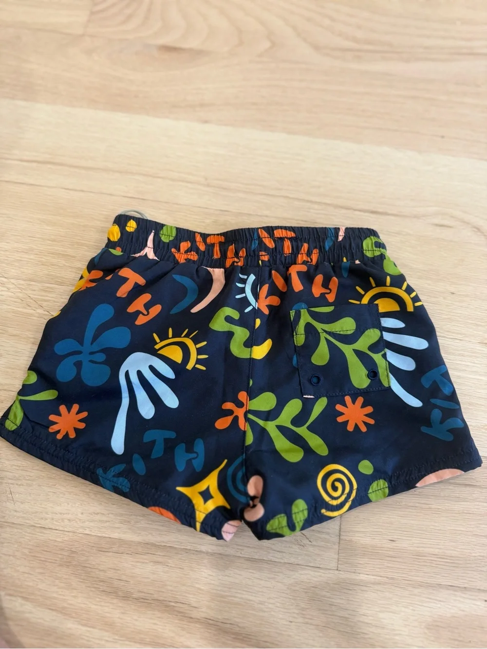 Kith Kids Navy Swim Shorts with Multicolor Abstract Print